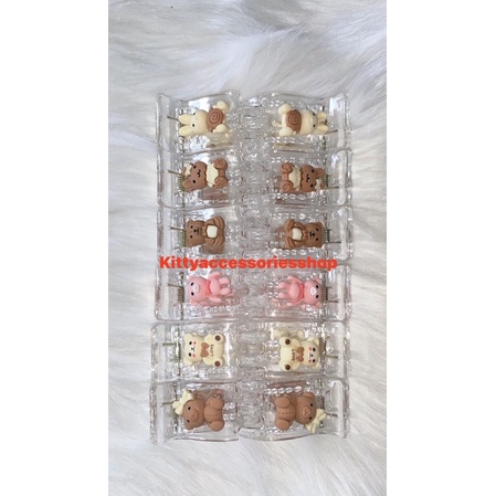 Kẹp tóc càng cua 3r, 5r đính gấu nâu xinh xắn