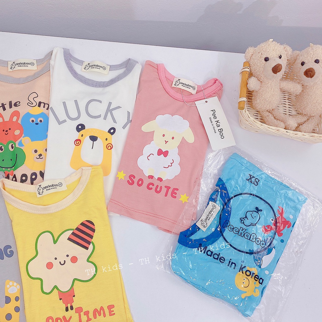 Áo dài tay thun lạnh cổ tròn họa tiết con vật cho bé Peekaboo