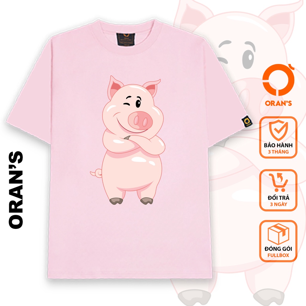 Áo thun Couple Tee in hình heo 01 dễ thương nam nữ tay lỡ Oversize chất COTTON 4C, FULLBOX - ORAN'S TEE