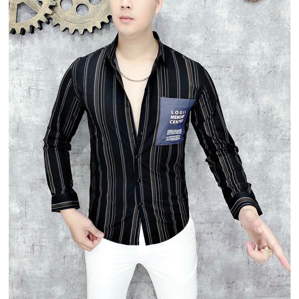 Áo sơ mi nam thêu con ong hàn quốc quá đẹp quá chất MS11