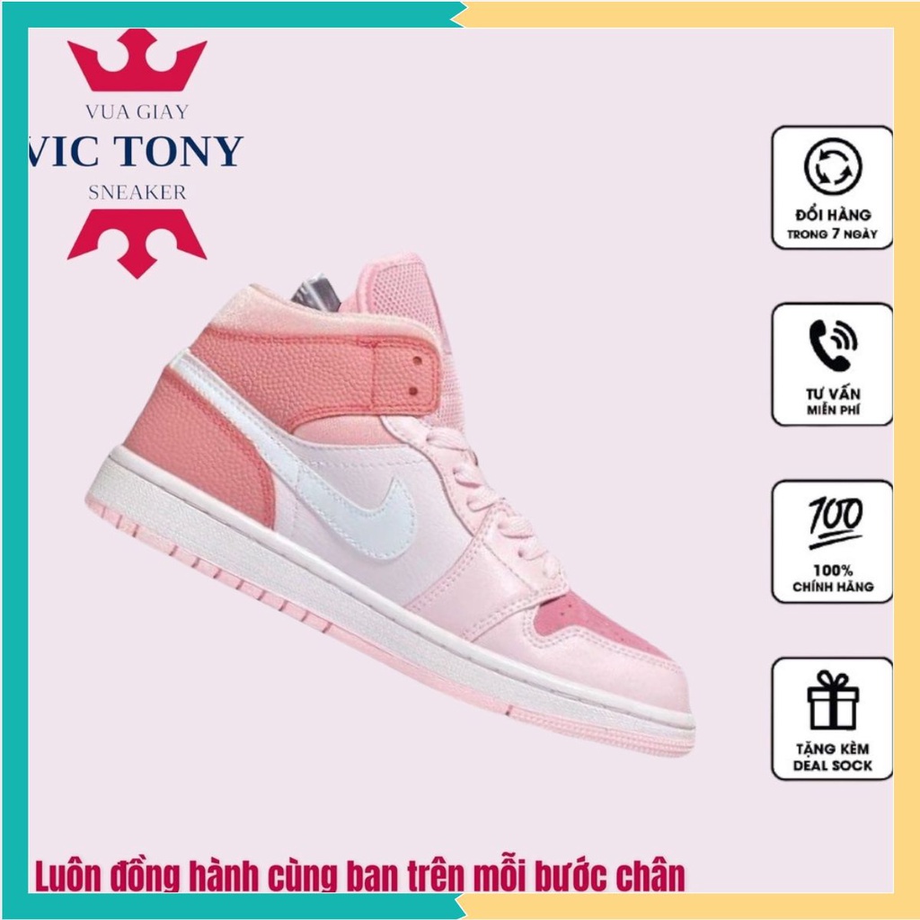 Giầy thể thao cổ cao JD hồng phấn , air Jordan 1 mid se digital pink white aj1 basketball shoes CW5379-600 full bill box