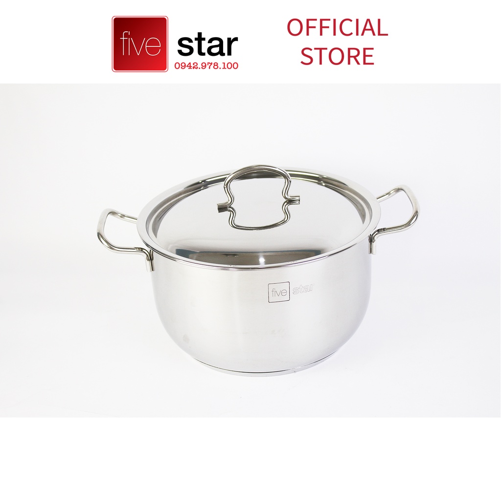 Bộ Nồi 3 Đáy Inox 430 Fivestar Standard nắp kính/ nắp inox (1 Quánh 18cm, 2 Nồi 20cm-24cm, 1 Chảo 24cm và 1 Xửng 24cm)