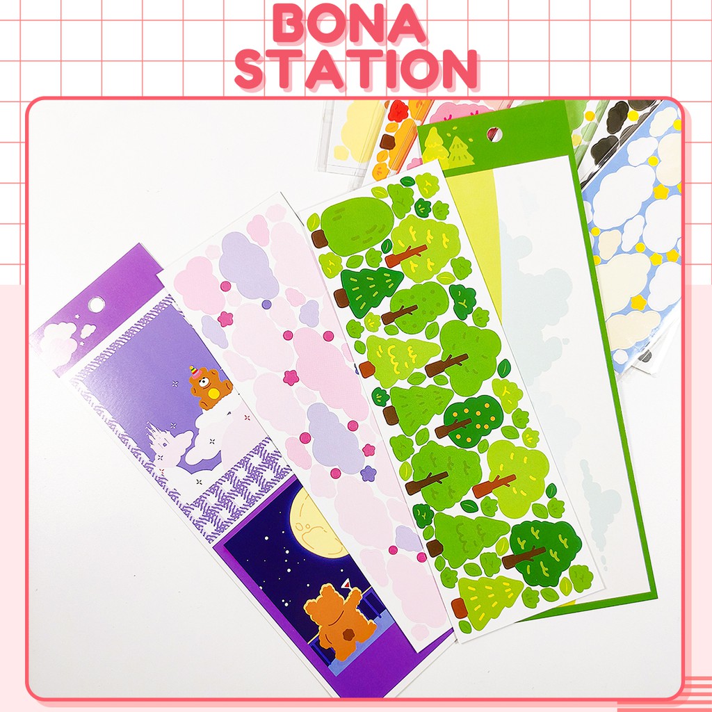 Sticker hình dán hình mây và cây cối pastel trang trí sổ tay kpop journal | BSB276