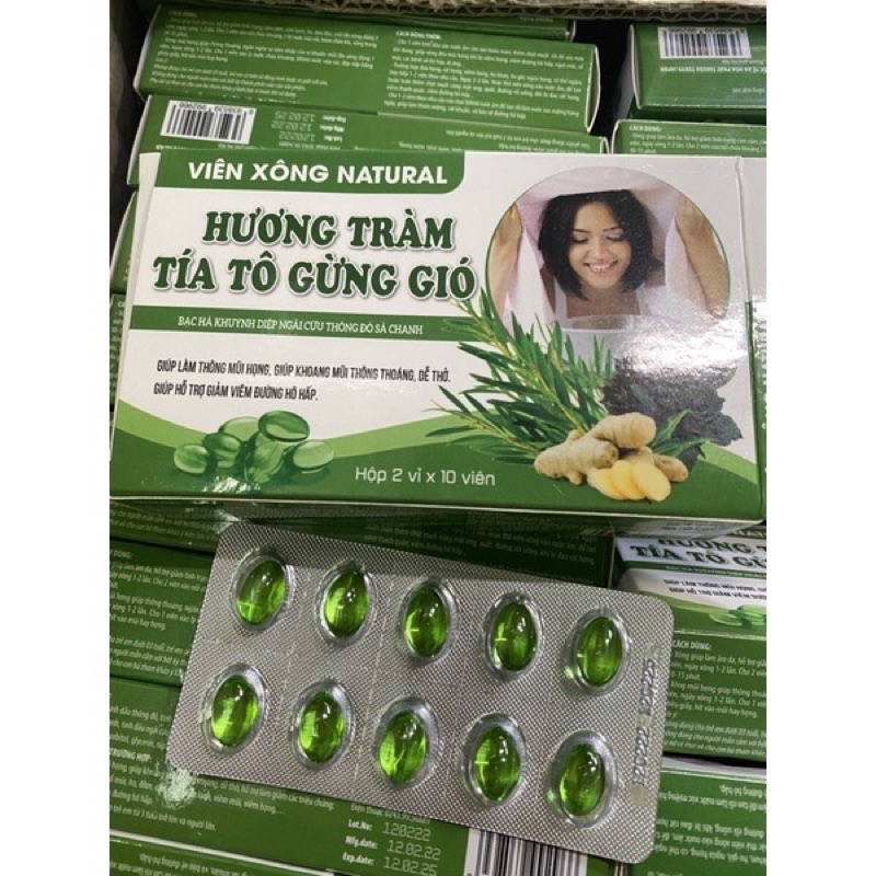 Viên xông hương tràm tía tô gừng gió Giúpgiair cảm, thông mũi, giảm viêm đường hô hấp