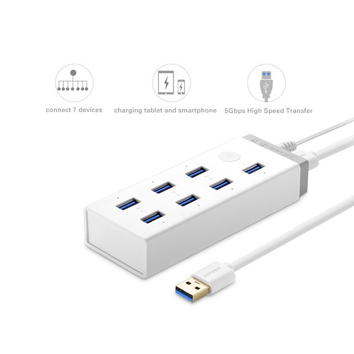 Bộ chia 7 cổng USB 3.0 kèm nguồn hỗ trợ sạc Ugreen 20296