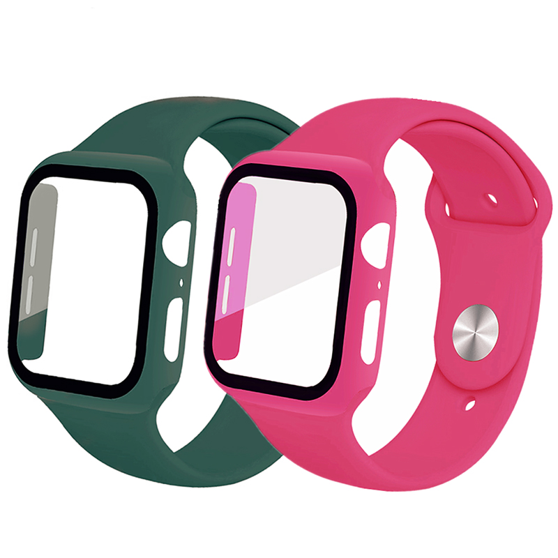 Bộ Dây Silicone + Ốp Bảo Vệ Đồng Hồ Thông Minh Apple 5 4 3 2 Iwatch Dòng 38mm 40mm 42mm 44mm