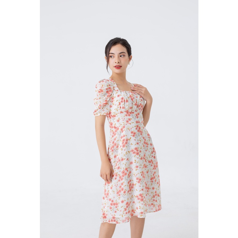 ĐẦM HOA CỔ VUÔNG 3342