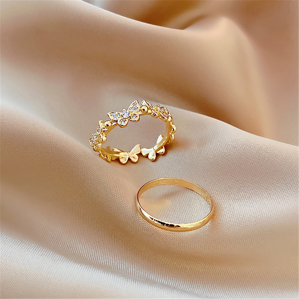 Bộ 2 Nhẫn Đeo Tay Đính Kim Cương Hình Bướm Thời Trang Cho Nữ
