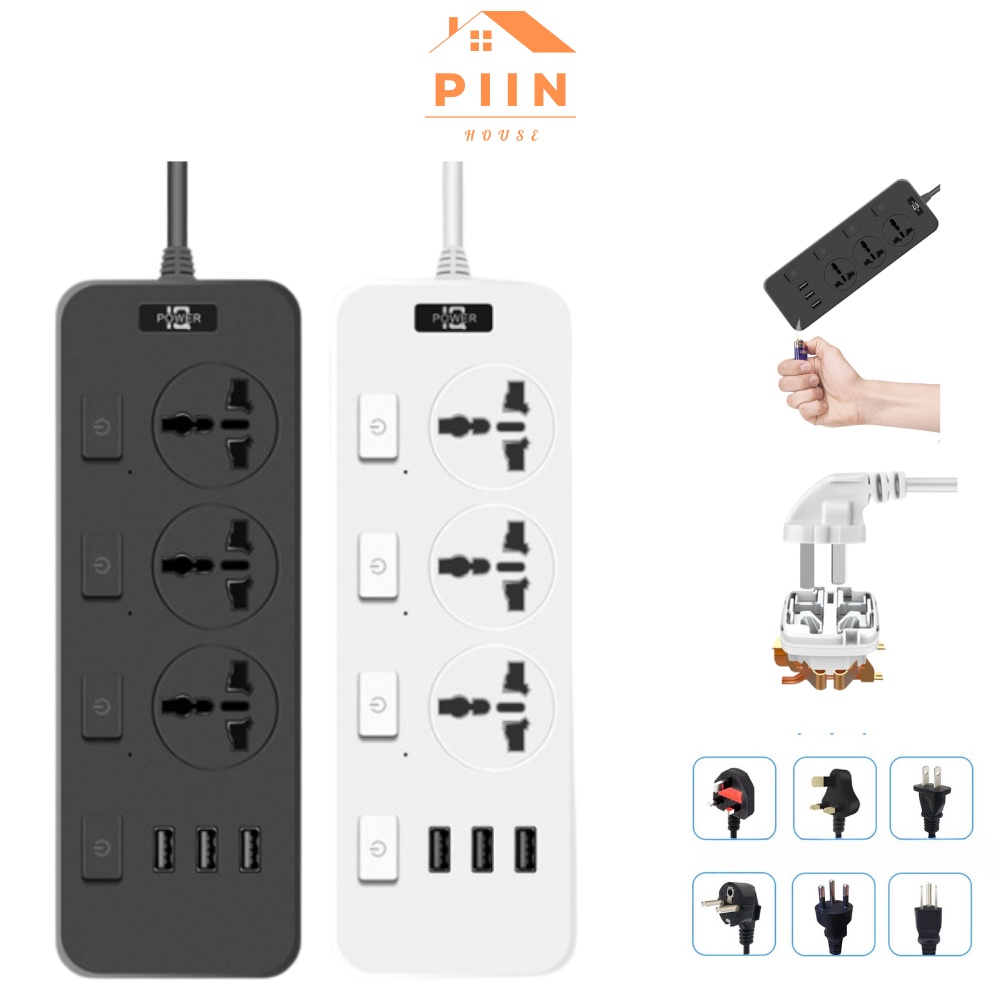 Ổ cắm điện đa năng thông minh PIIN HOUSE 3 cổng USB, 3 nút nguồn an toàn tuyệt đối, tiết kiệm điện năng