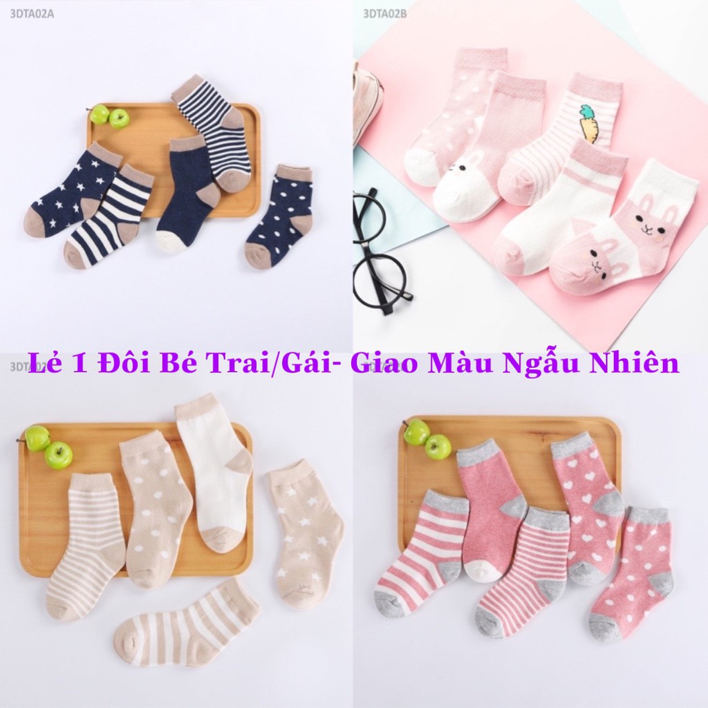 Bán Lẻ 1 Đôi [Mua Set 5 Đôi Tặng Túi Zip] Tất Cao Cổ Cho Bé Trai Bé Gái Từ 0-6 Tuổi 100% Cotton Mềm Mịn 3DTA02 GIAY3DOI