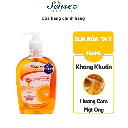 Nước Rửa Tay Chai Dưỡng Da Diệt Khuẩn Sensez Beauty Xà Bông Rửa Tay Dưỡng Ẩm Mềm Da 475ml - Hương Cam