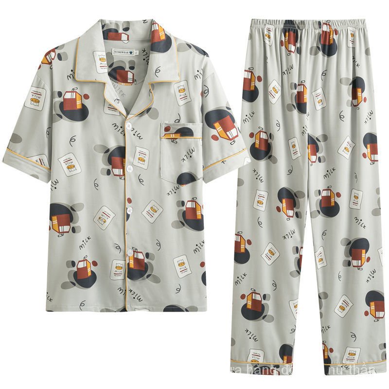 Bộ Đồ Ngủ Tay Ngắn Chất Liệu Cotton Mỏng Thời Trang Xuân Hè Cho Nam
