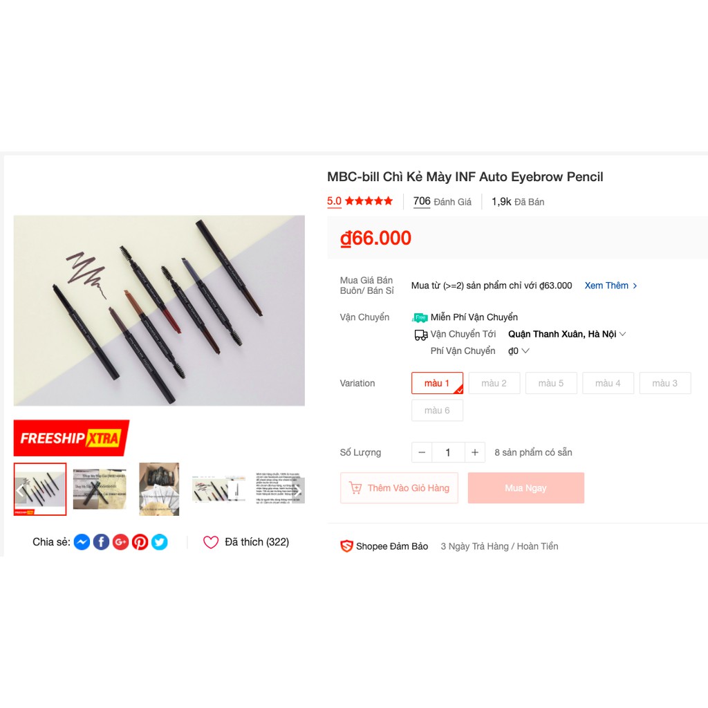MBC Chì Kẻ Mày INF Auto Eyebrow Pencil 2 đầu kèm cọ | BigBuy360 - bigbuy360.vn