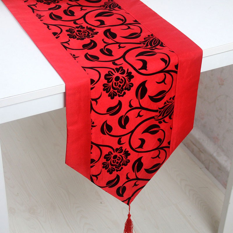 Simple Table Runner Cloth Floral Printed Taffeta Retro Decorative Wedding Bed Table Linen Decoration