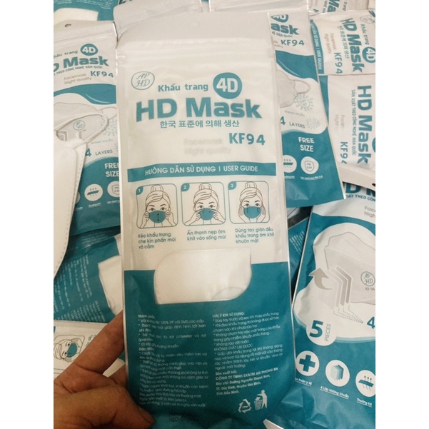 Khẩu Trang 4D HD Mask  KF94 , Đặt chuẩn Hàn Quốc, Kháng Khuẩn Ngăn Ngừa Vi Khuẩn.