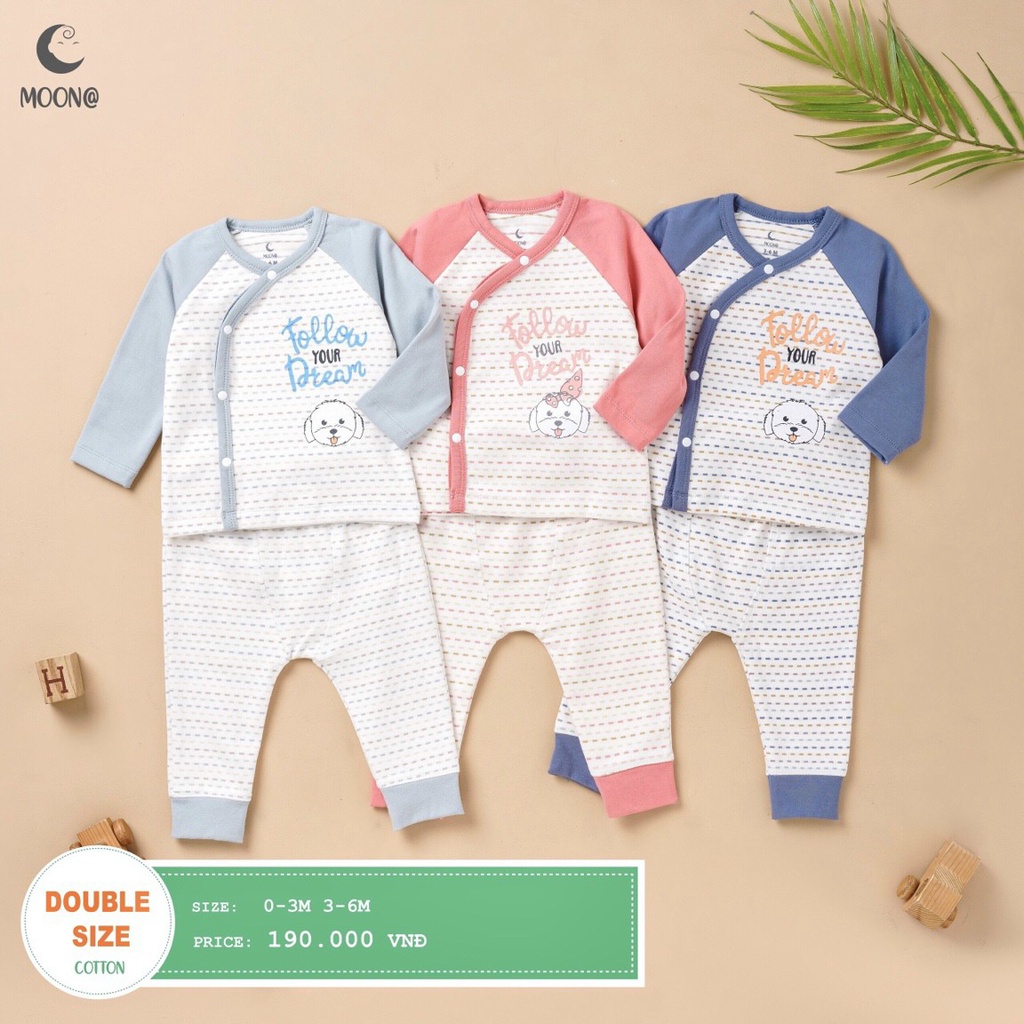 Bộ dài tay sơ sinh cúc chéo nỉ nhung ấm áp họa tiết sweet dream CLN202305 Moon