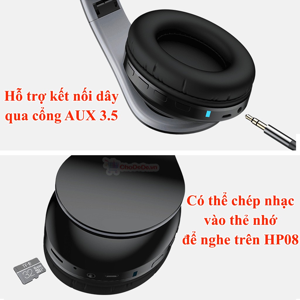 Tai nghe bluetooth giá rẻ HP08 có Cảm Ứng chạm, có Mic nghe gọi, pin trâu 700mAh nghe nhạc 68 tiếng