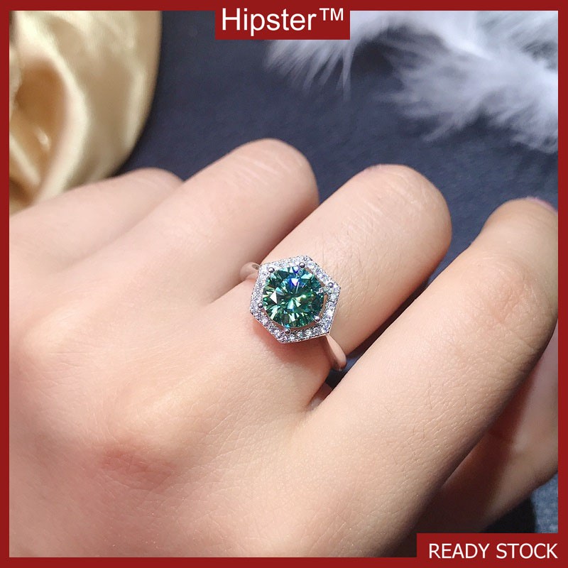 Hipster Eight Hearts Eight Arrows Blue Green Moissanite Ring