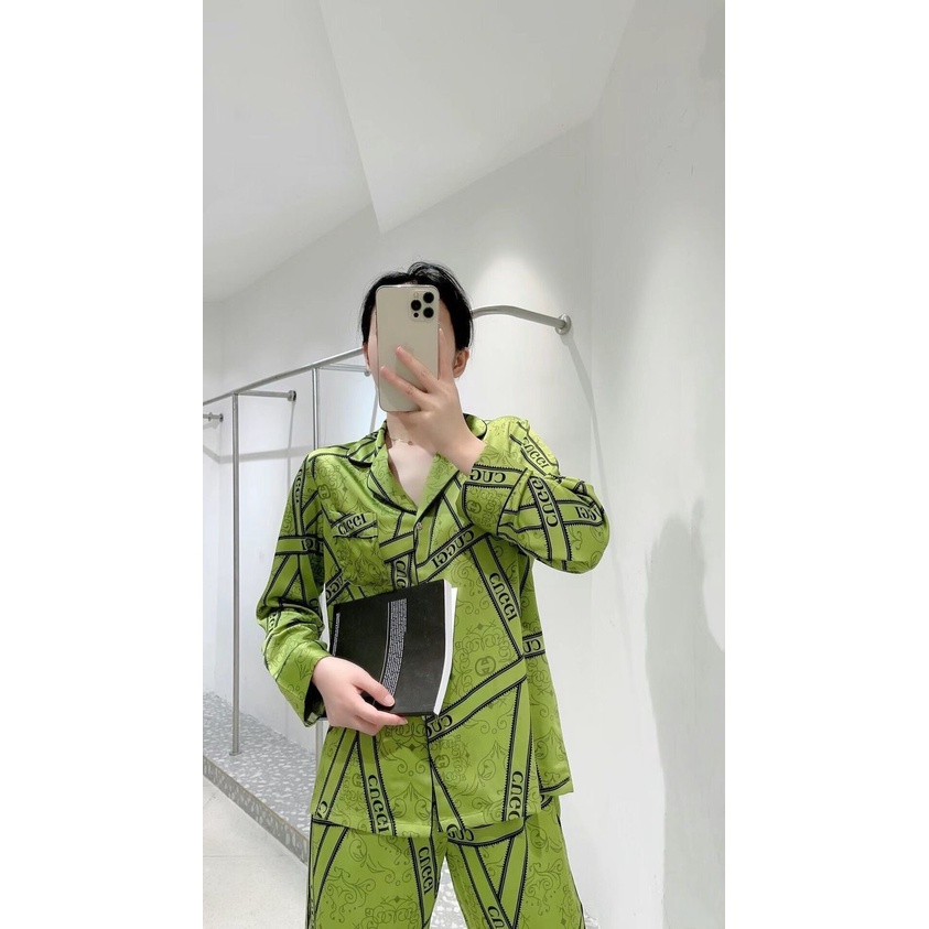 Bộ đồ ngủ tay dài chất liệu lụa mát thời trang xuân thu quyến rũ cho nữ