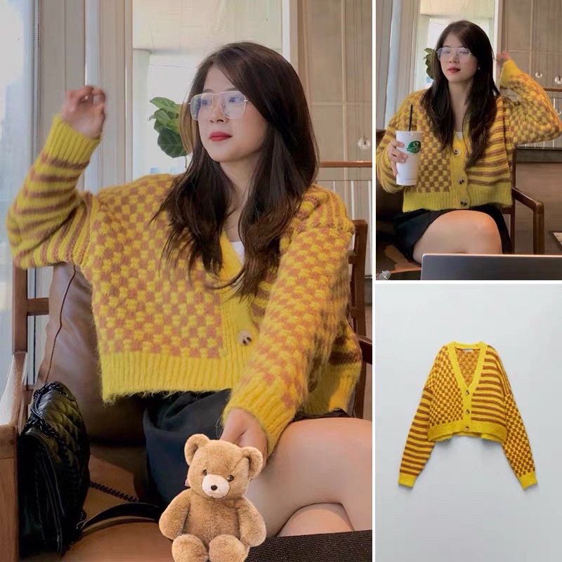 Áo Cadigan Len Vàng Quảng Châu (loại 1) Áo Khoác Cardigan Len Mẫu Mới 2022