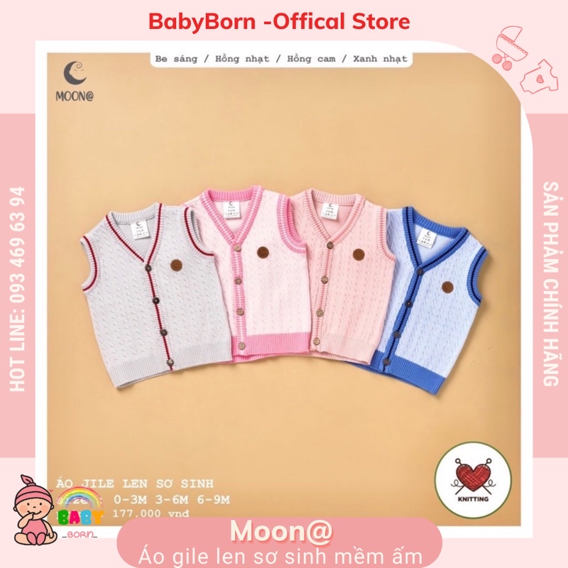 Moon - Áo gile len sơ sinh cúc giữa