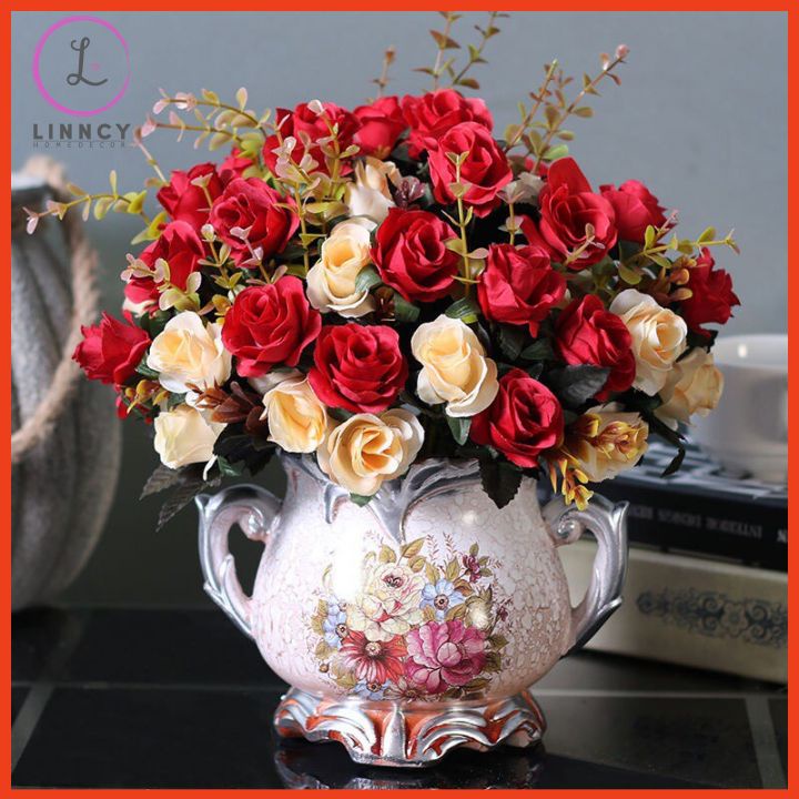 Bình hoa decor họa tiết Châu Âu trang trí nhà cửa