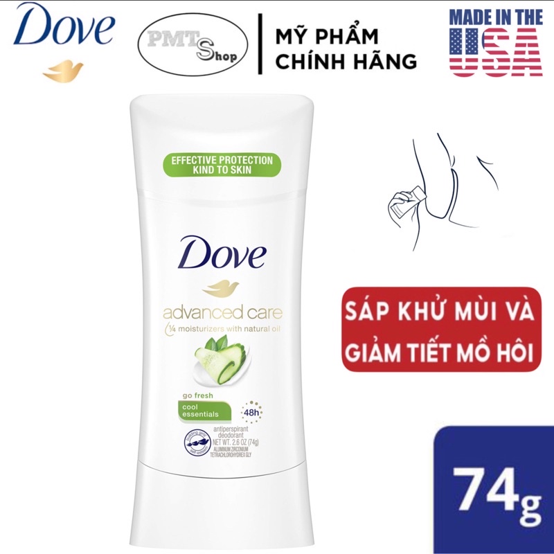 [USA] Lăn sáp khử mùi nữ Dove Advanced Care Invisible 74g Cool Essentials dưa leo - Mỹ
