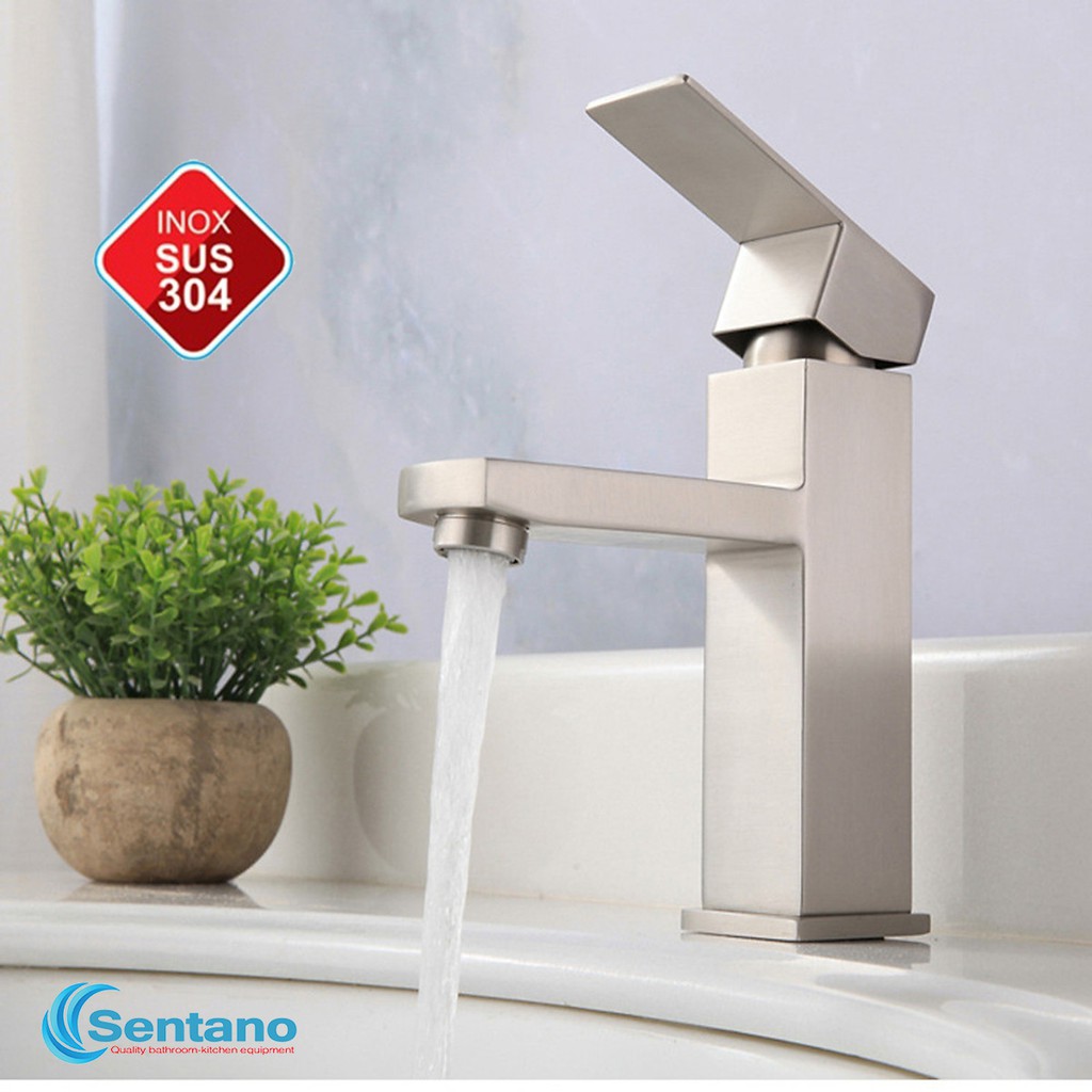 Vòi Lavabo nóng lạnh inox 304 mờ (KIỂU VUÔNG ) tặng kèm dây cấp inox