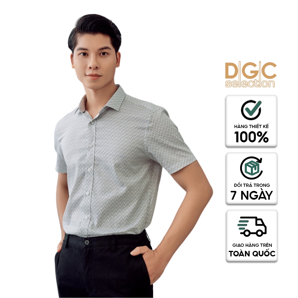 Áo Sơ Mi Nam Ngắn Tay Hoạc Tiết Trẻ Trung Hiện Đại Dáng Ôm Chất Cotton 100% Thoáng Mát Thấm Hút Mồ Hôi DGCs - SASNBB18M