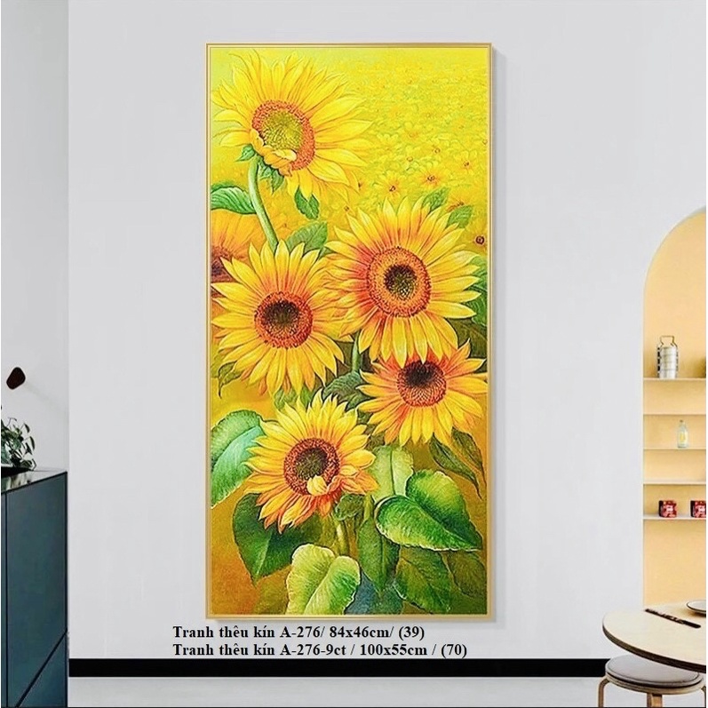 Tranh Thêu Chữ Thập Thêu Kín Hoa Hướng Dương Khổ Dọc A276(46*84)