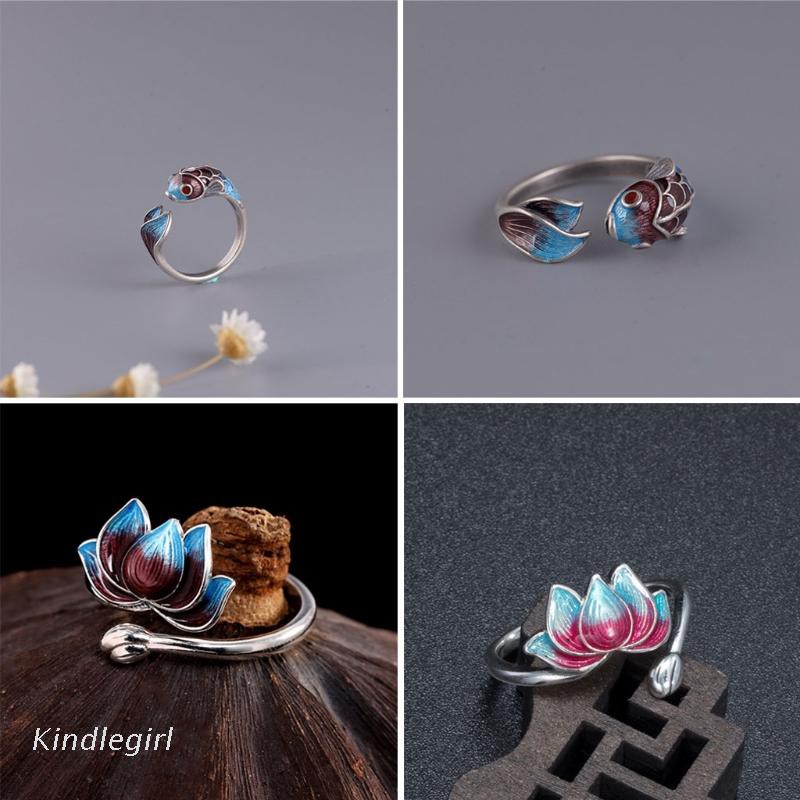 Nhẫn Đeo Tay Kim Loại Tạo Hình Hoa Sen Vintage Cho Nữ