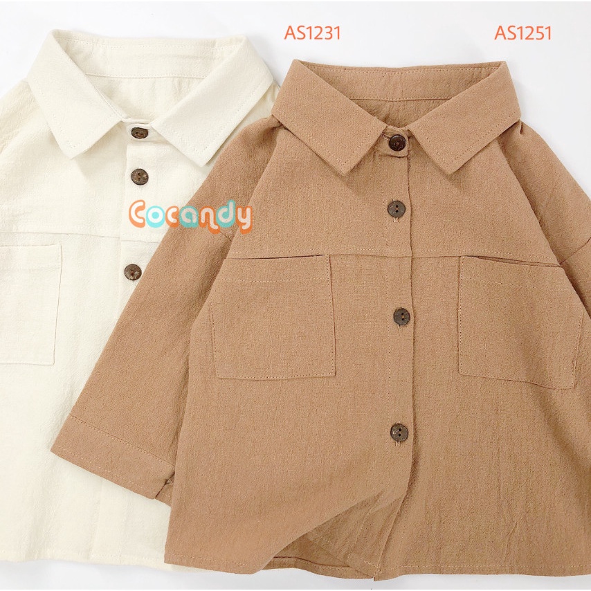 Áo sơ mi nâu, be dài tay có cổ cho bé của COCANDY mã AS123170, AS125175