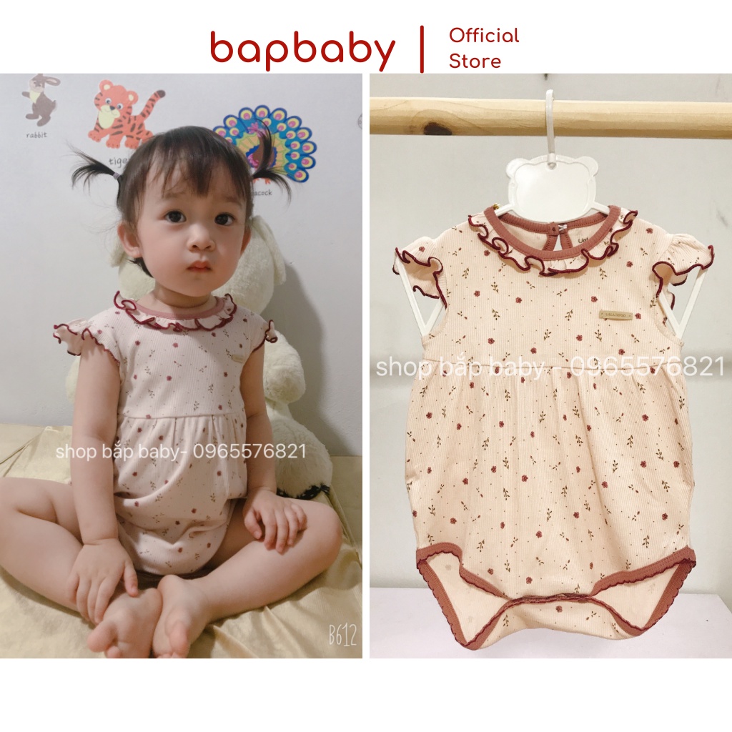 Body chip bé gái Uala Rogo cộc tay, vải cotton thoáng mát, size cho bé 3 tháng đến 9 tháng tuổi