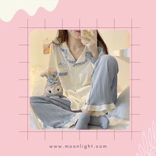 Bộ ngủ pỵama hoạ tiết bèo thêu trái tim