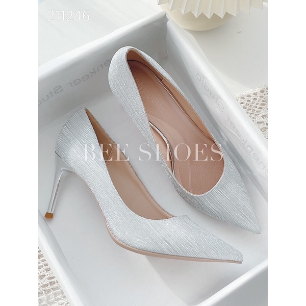 BEESHOES - GIÀY CAO GÓT NỮ MŨI NHỌN  - GIÀY CAO GÓT NỮ GÓT NHỌN CAO 7 PHÂN SẴN MÀU BẠC 211246