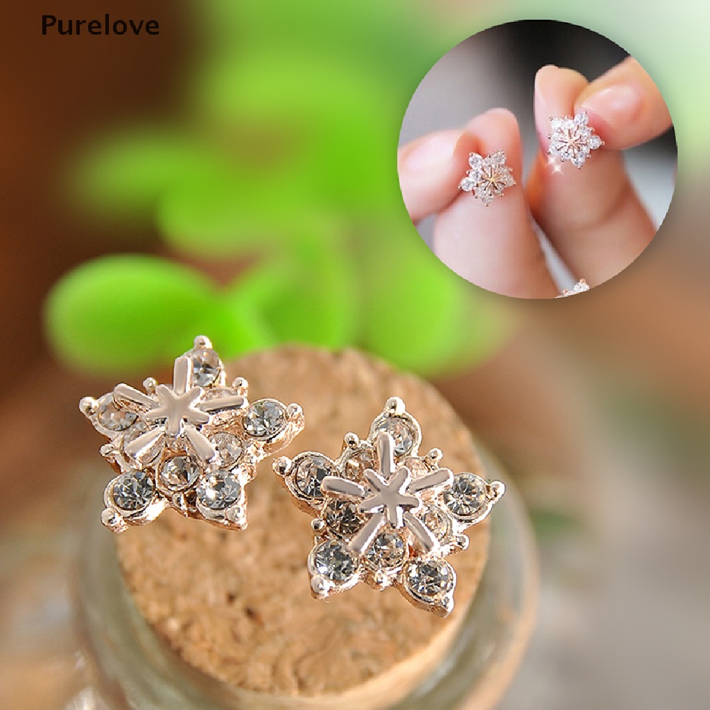 (Purelove) Bông Tai Năm Cánh Hình Bông Tuyết Đính Pha Lê Nhỏ Dễ Thương