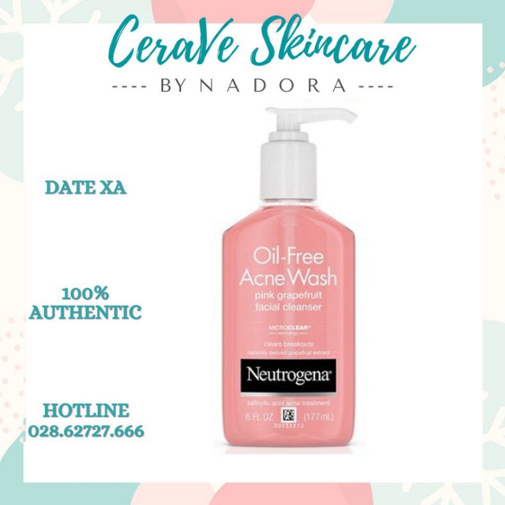Sữa Rửa Mặt Neutrogena Oil Free Acne Wash Pink Grapefruit Facial Cleanser (177ml)