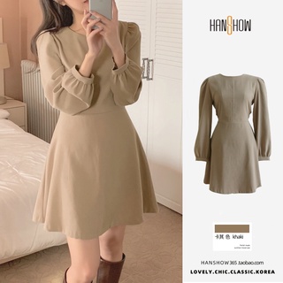 Đầm Tay Dài Cổ Tròn Màu Trơn Thời Trang Mùa Xuân Cho Nữ  