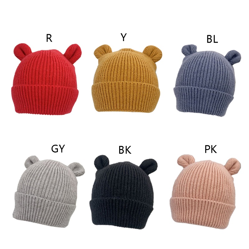 Mũ Beanie Dệt Kim Mềm Mại Đính Tai Gấu Dễ Thương Giữ Ấm Mùa Thu Đông Cho Bé Sơ Sinh