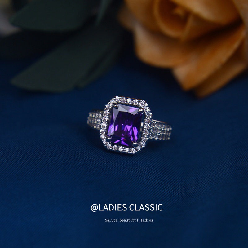 Nhẫn Mặt Vuông Đính Đá Zircon Tinh Xảo Lãng Mạn Cho Nữ