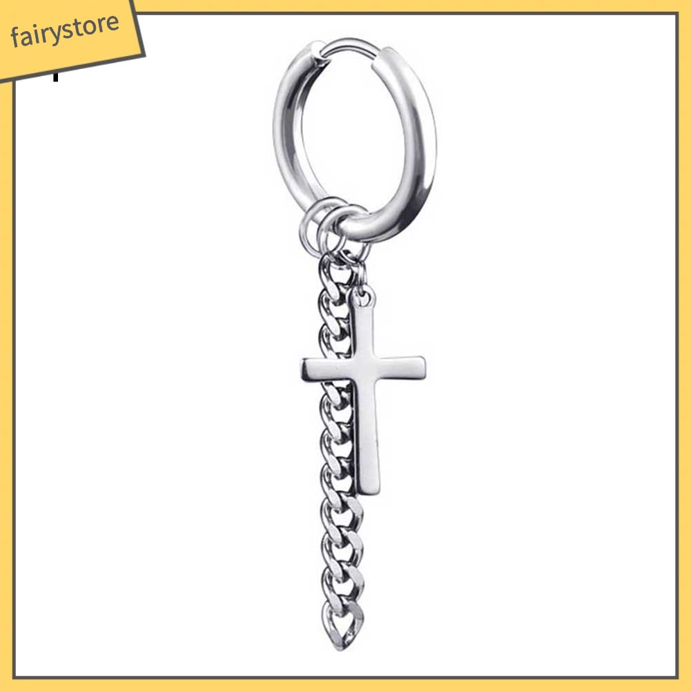 Khuyên Tai Dáng Dài Phối Mặt Thánh Giá Thời Trang Cho Nam