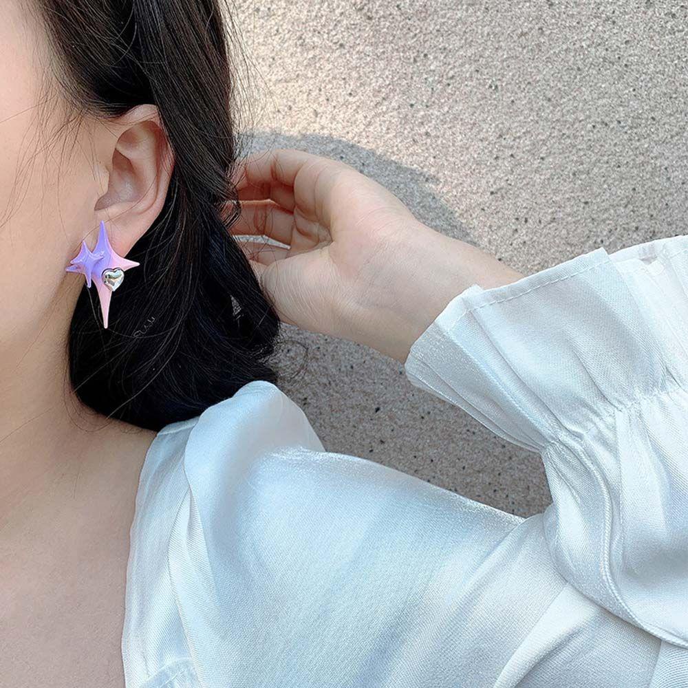 Bông Tai Màu Hồng Tím Gradient Phong Cách Hàn Quốc Thời Trang Cho Nữ