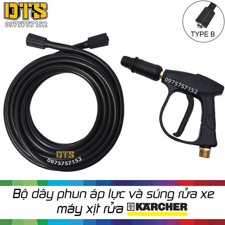 Bộ dây phun áp lực và súng xịt rửa ngắn cho máy phun xịt rửa Karcher K1, K2 - K7 (Đầu dây vặn vào máy TYPE B)