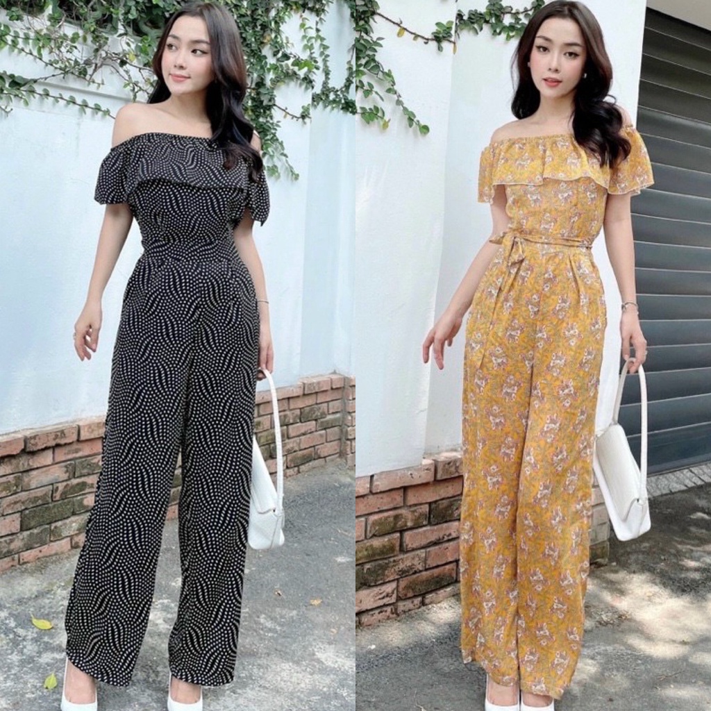 Jumpsuit nữ, Jump họa tiết, chất liệu voan mềm mịn, trễ vai, hàng xưởng may đo, thiết kế