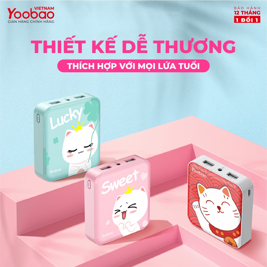 Sạc dự phòng mini 10000mAh Yoobao YB-6024 - Kèm đèn LED - Sạc đồng thời 2 thiết bị - Hãng Chính Hãng - Bảo Hành 12 Tháng