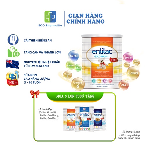 Sữa bột Enlilac Gold Max+ Hộp 400g - 900g  - Giúp bé ăn ngon, tăng cường hấp thu dưỡng chất