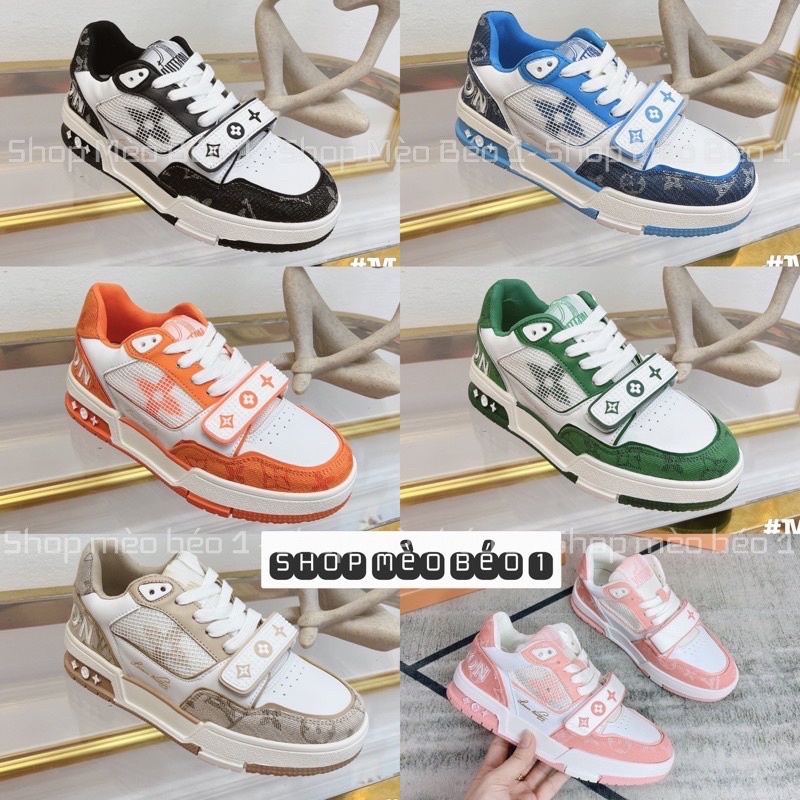 Giày thể thao sneaker lv vân chìm đai ngang hoạ tiết fullbox