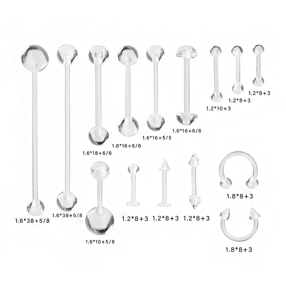Set 15 Khuyên Mũi / Chân Mày / Móng Chân Mày Bằng Acrylic Trong Suốt Cá Tính