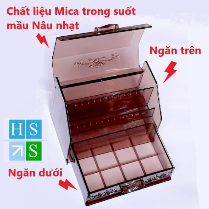 Kệ đựng trang sức, mỹ phẩm (Mica nâu nhạt , trong suốt , 2 tầng) Đựng đồ trang điểm thiết kế tuyệt đẹp - NPP HS Shop