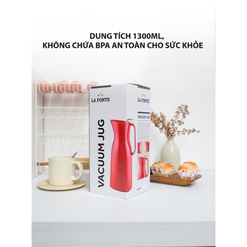 [RẺ HƠN HOÀN TIỀN] Bình đựng nước LA FONTE 1000ml ruột thuỷ tinh 2 lớp giữ nóng/lạnh.